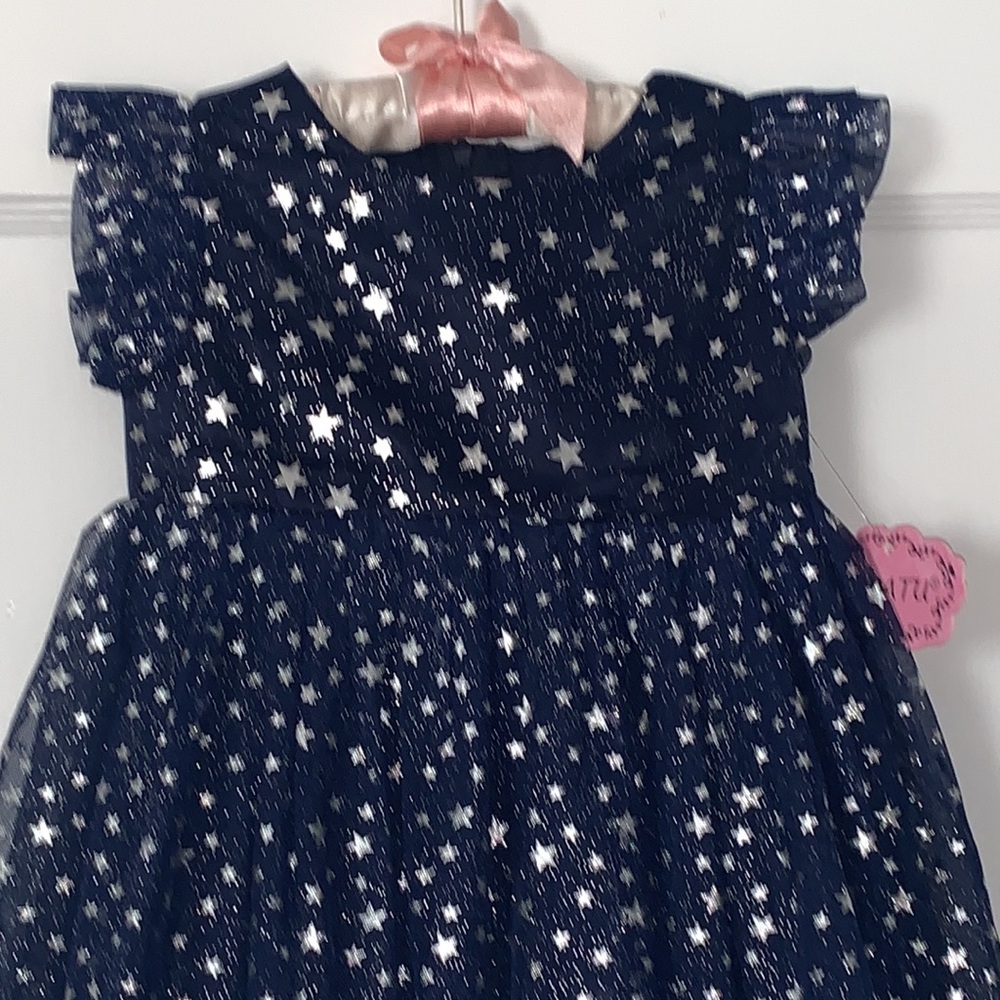 NWT Popatu Navy Blue Silver Stars Dress 12M Tulle Overlay - Picture 12 of 12